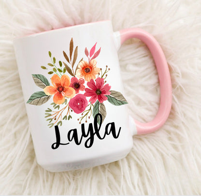 Personalized Name Floral coffee mug Hippo Boutique