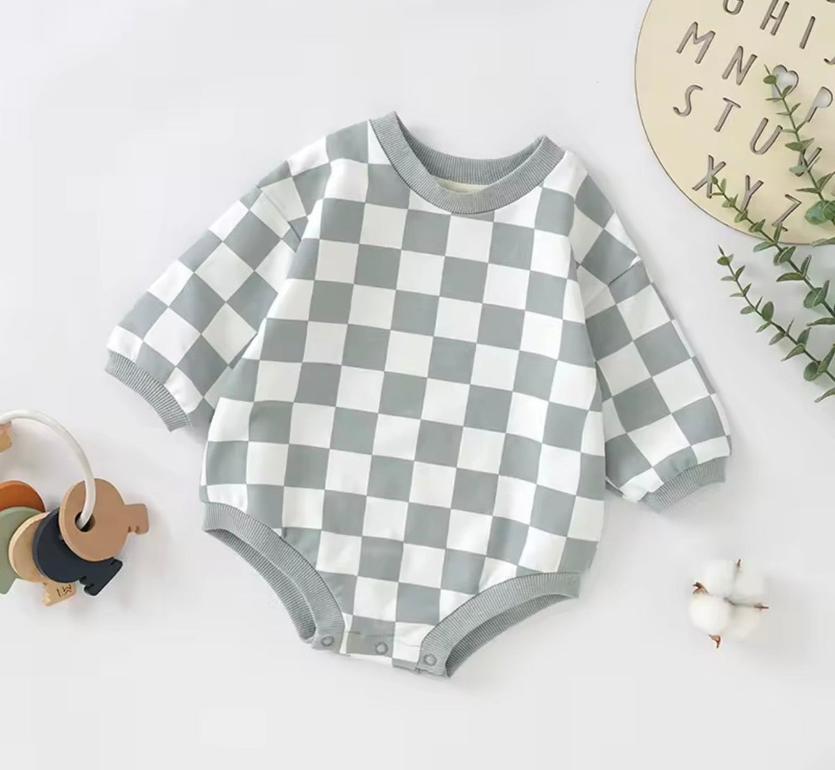 Checkered Print Sweatshirt Romper Hippo Boutique