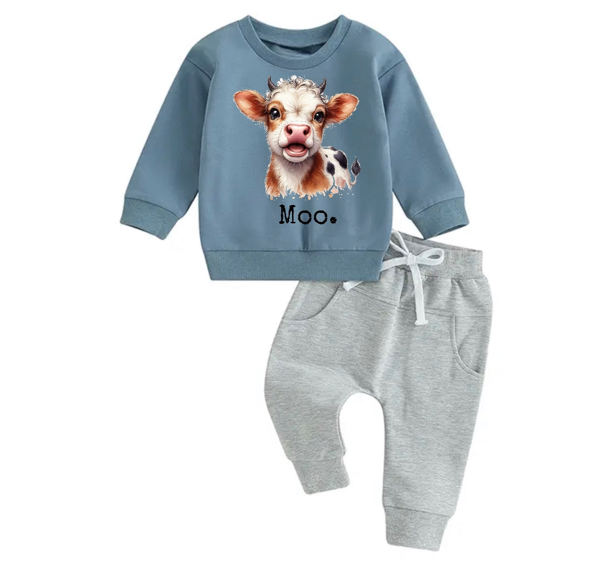 Moo Cow Baby Outfit set sweatshirt and pants Hippo Boutique