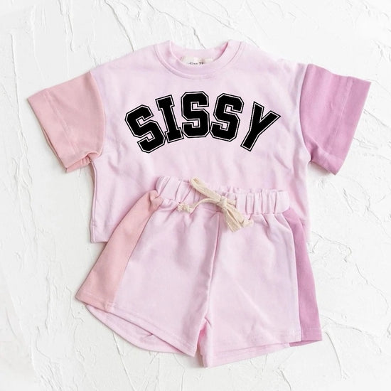 Sissy Baby and Kids cotton color block t-shirt & shorts outfit Hippo Boutique