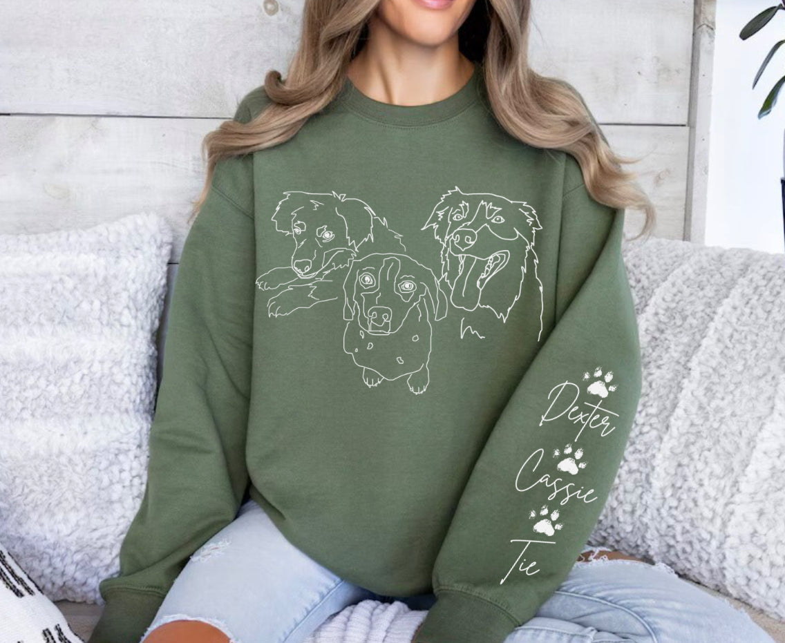 Custom Pet Portrait Sweatshirt with pet name on sleeve Hippo Boutique