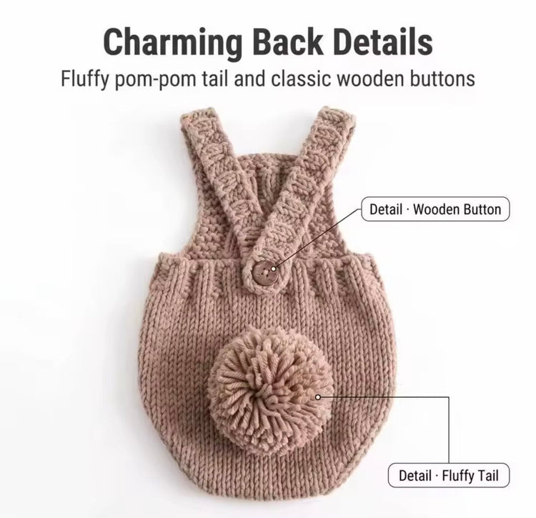 Newborn Bear Photography Outfit – Knit Teddy Romper & Bear Ear Hat Set Hippo Boutique