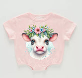 Floral Highland Cow Baby t-shirt Bubble Romper Hippo Boutique