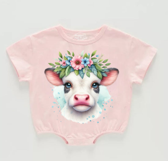 Floral Highland Cow Baby t-shirt Bubble Romper Hippo Boutique