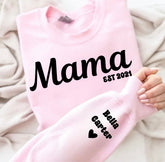 Custom Mama Sweatshirt with children’s name on sleeve Hippo Boutique