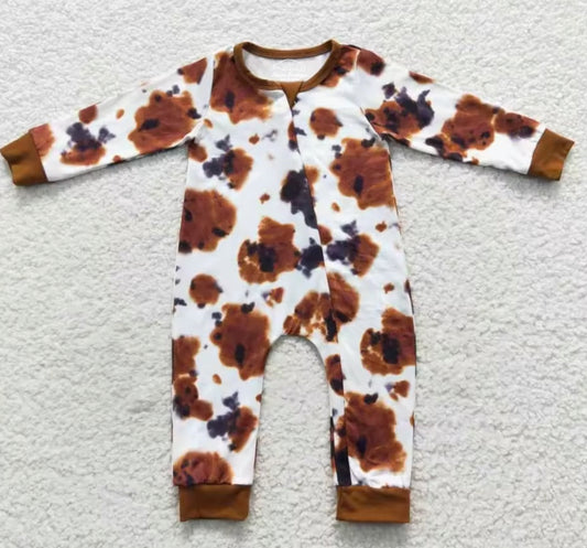 Baby toddler Western Cow Print Cotton Romper zip up Bodysuit