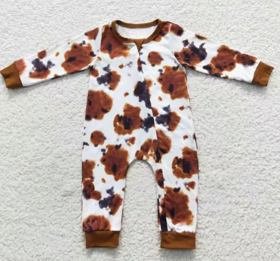 Baby toddler Western Cow Print Cotton Romper zip up Bodysuit