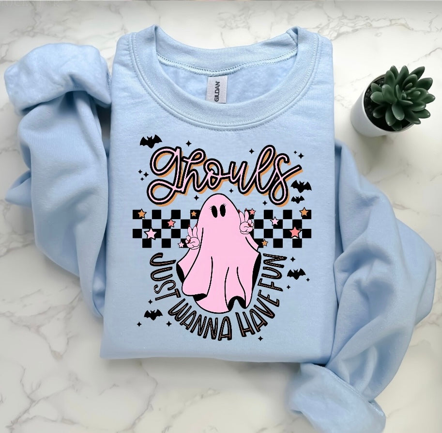Ghouls Just Halloween Wanna Have Fun Women’s fleece crewneck Sweatshirts Hippo Boutique