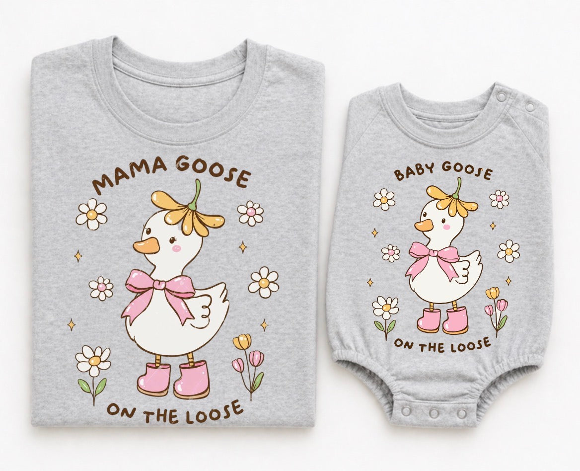 Mama & Mini Matching T-Shirts & Romper - Goose on the loose Hippo Boutique