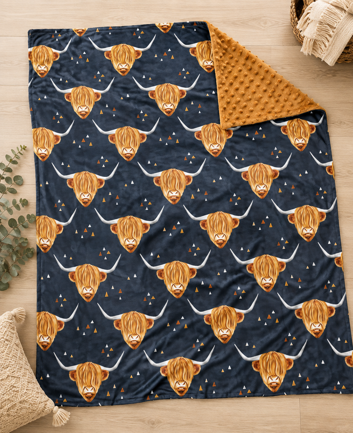 Brown Highland Cow Minky Baby Blanket Hippo Boutique