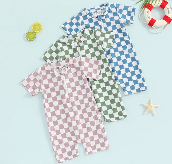 Checkered Zip Up Swimsuit Hippo Boutique
