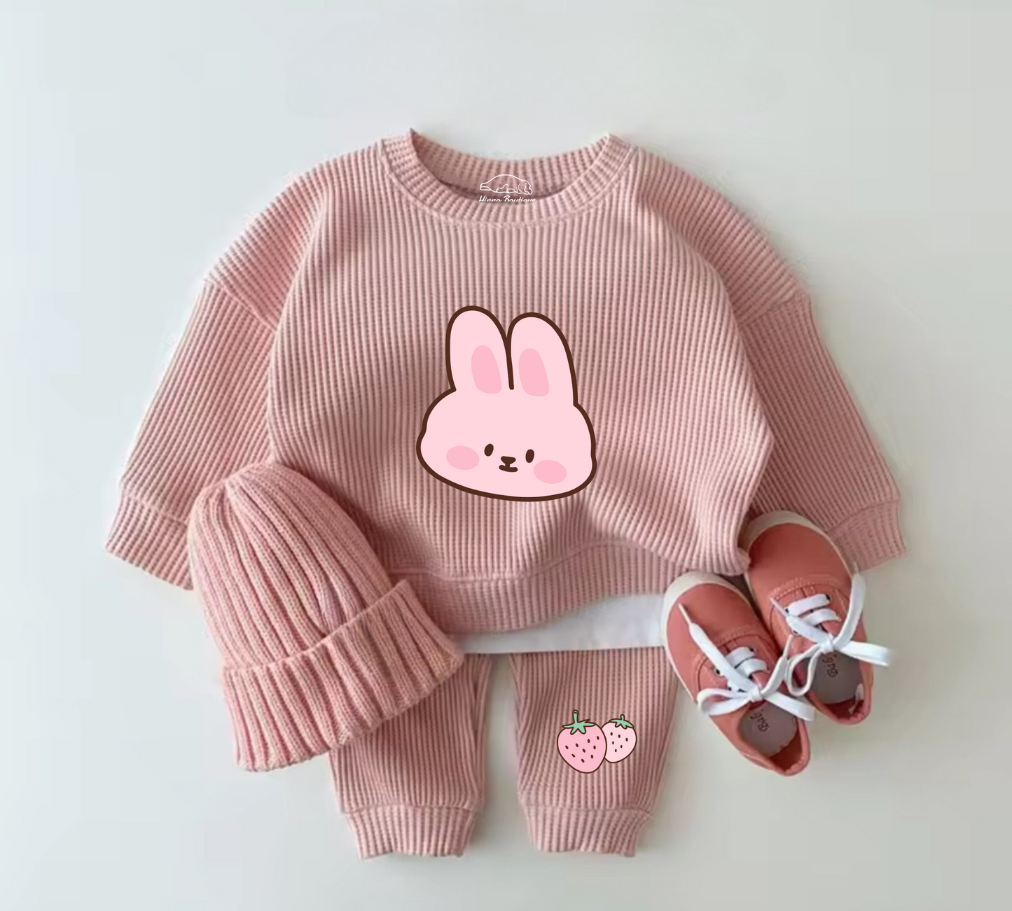 Baby Waffle Knit Jogger Outfit - Bunny Strawberry Hippo Boutique