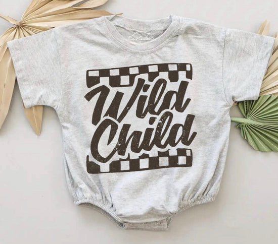 Baby t-shirt Bubble Romper - Wild Child Checkered Hippo Boutique