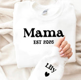 Custom Mama Sweatshirt with children’s name on sleeve Hippo Boutique