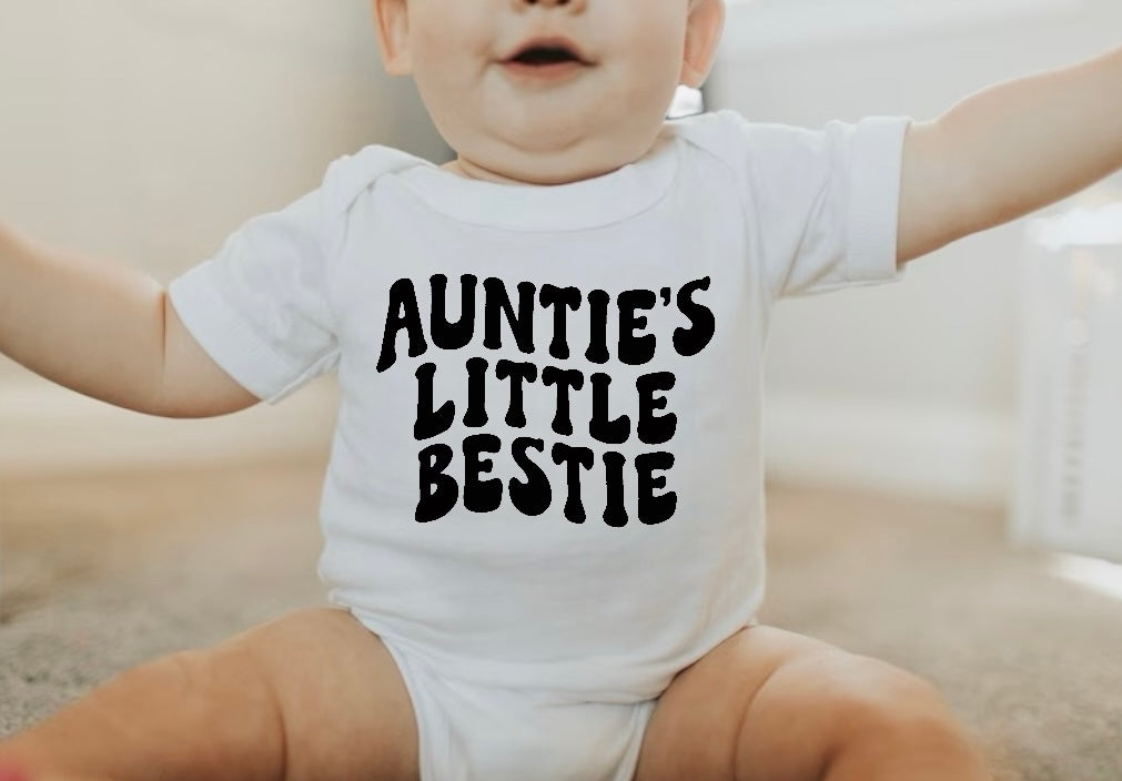 Auntie’s Little Bestie newborn baby bodysuit romper Hippo Boutique