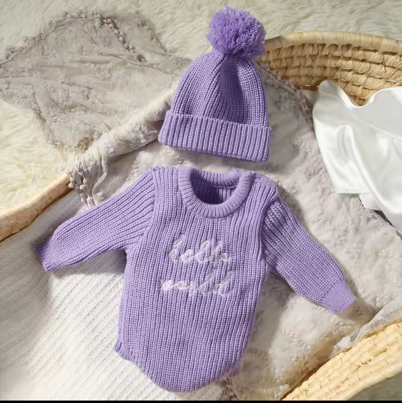Newborn Baby Knit Bodysuit with Knitted Hat Hippo Boutique