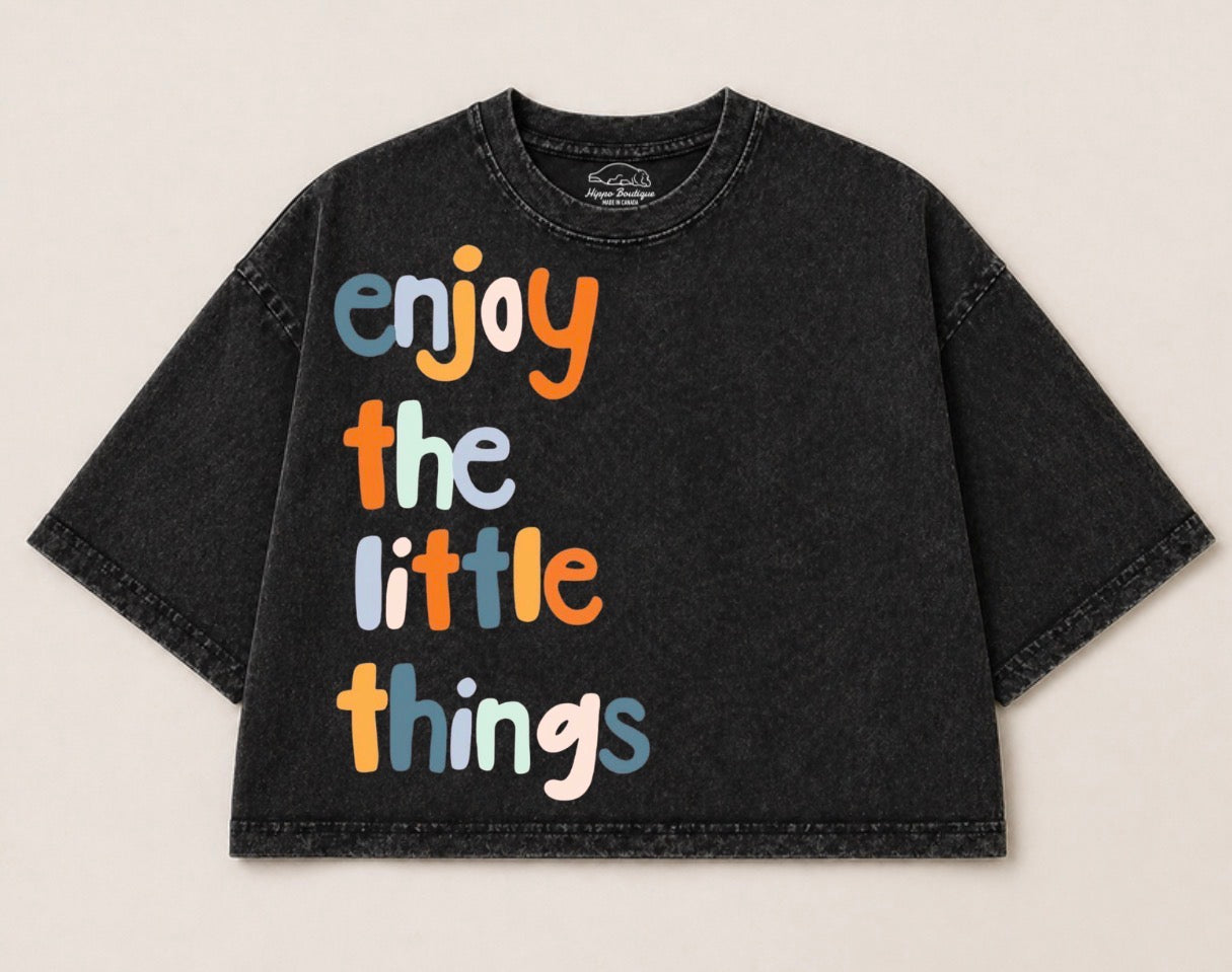 Oversized Washed Cropped T-Shirts - Enjoy the little things Hippo Boutique
