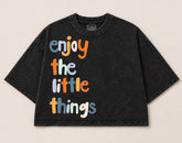 Oversized Washed Cropped T-Shirts - Enjoy the little things Hippo Boutique