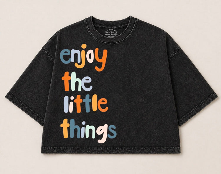 Oversized Washed Cropped T-Shirts - Enjoy the little things Hippo Boutique