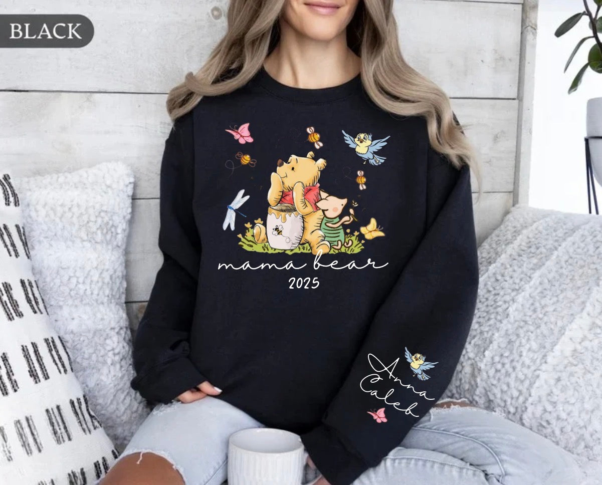 Custom Mama Bear Sweatshirt with children’s name on sleeve Hippo Boutique