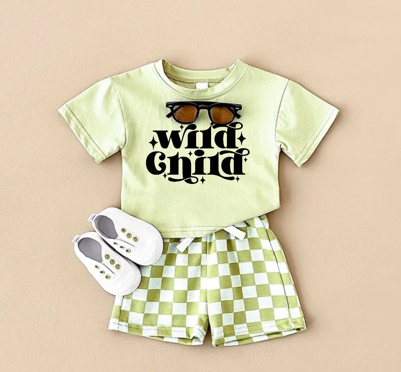 Wild Child T-Shirt & Checkered Shorts Set Hippo Boutique