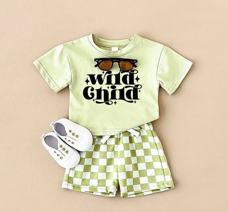 Wild Child T-Shirt & Checkered Shorts Set Hippo Boutique