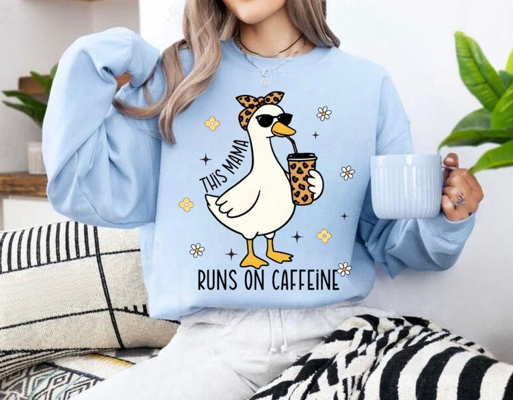 T-Shirts Sweatshirts & Hoodies - This Mama Runs on Caffeine Leopard Goose Hippo Boutique