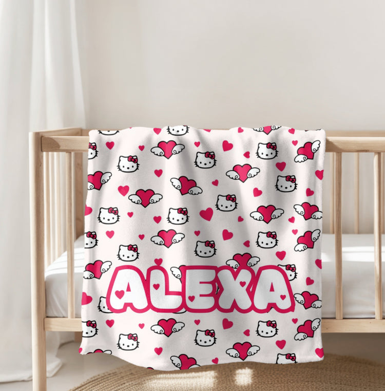 Red Kitty Baby Name Blanket Custom Hippo Boutique