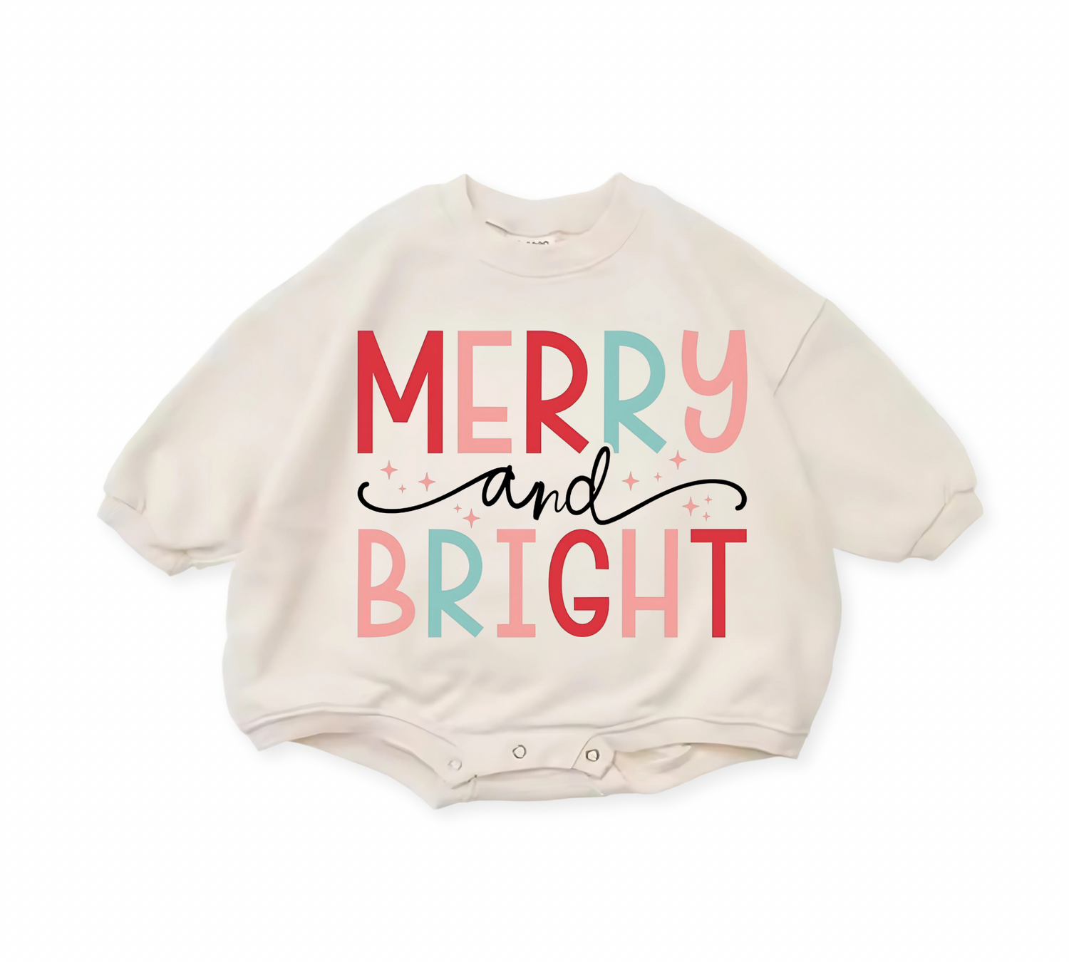 Merry & Bright Christmas baby Oversized Sweatshirt Romper Hippo Boutique