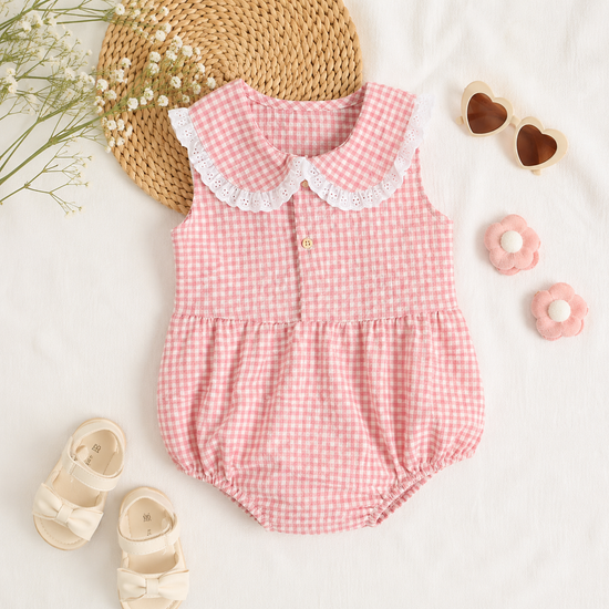 Baby & Toddler Girl Romper with Lace Collar Hippo Boutique