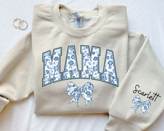 Custom Mama Floral Sweatshirt with children’s name on sleeve Hippo Boutique