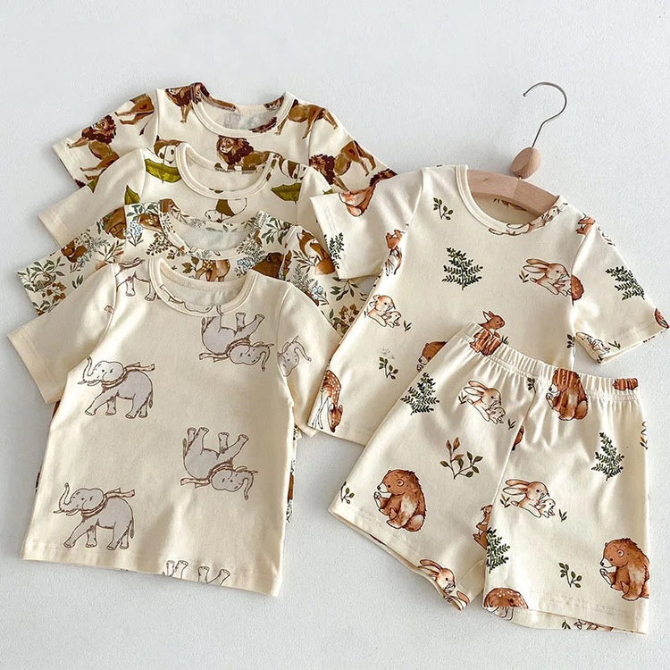 Toddler Forest Animals shorts and t-shirt outfit Hippo Boutique