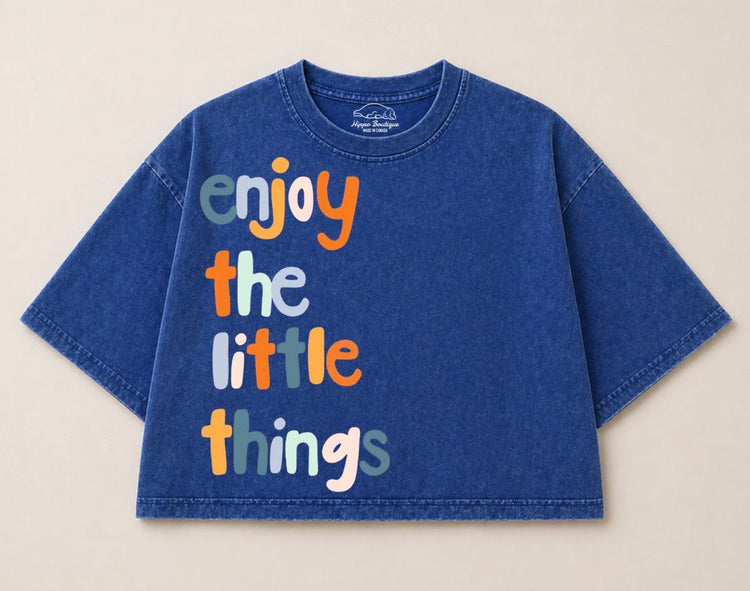 Oversized Washed Cropped T-Shirts - Enjoy the little things Hippo Boutique