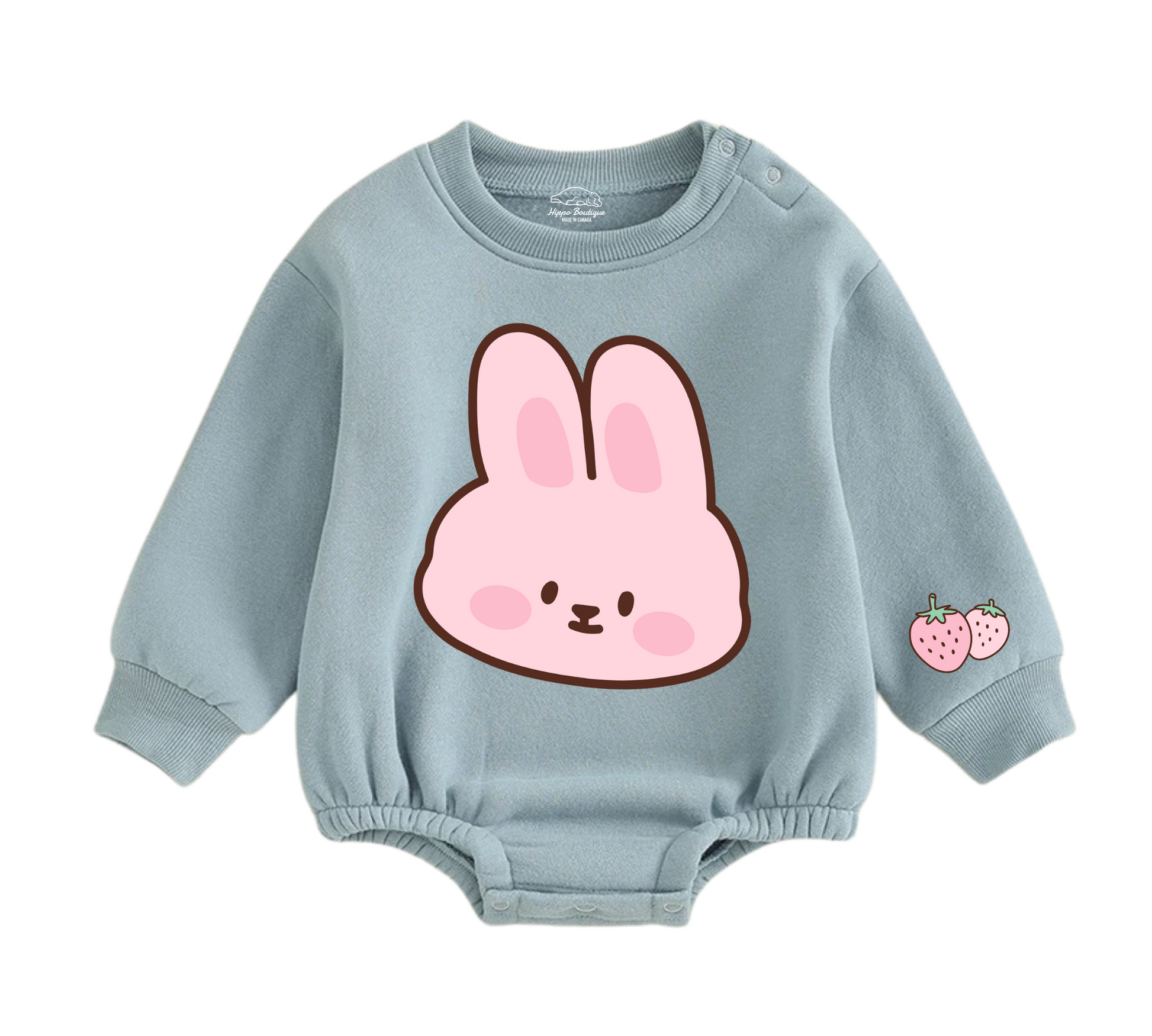 Soft warm fleece oversized Romper - Bunny Strawberry Hippo Boutique