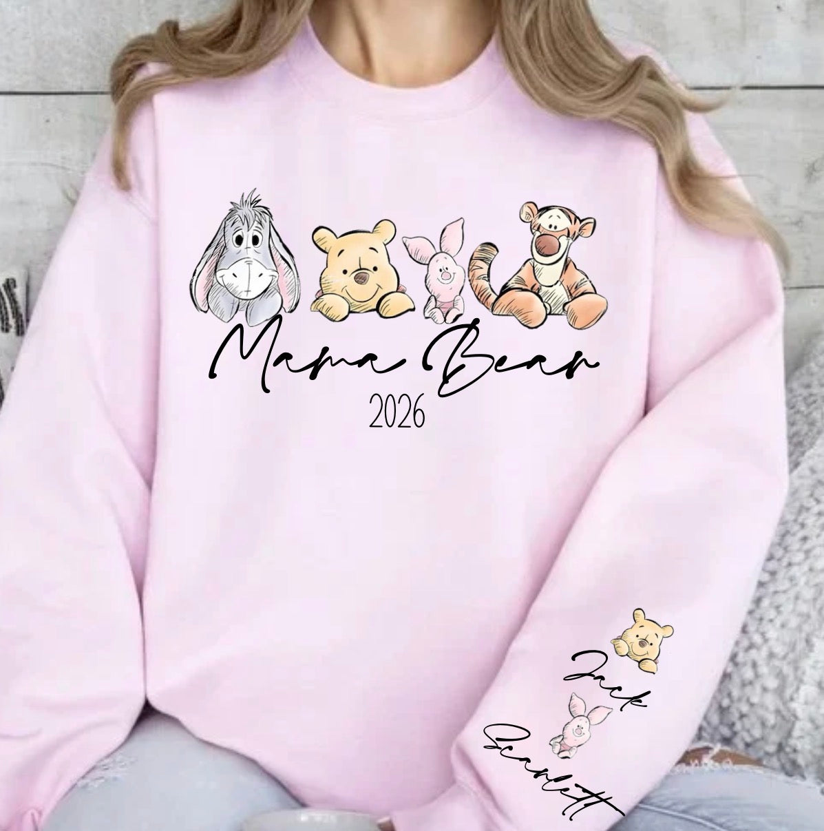 Custom Mama Bear Sweatshirt with children’s name on sleeve Hippo Boutique