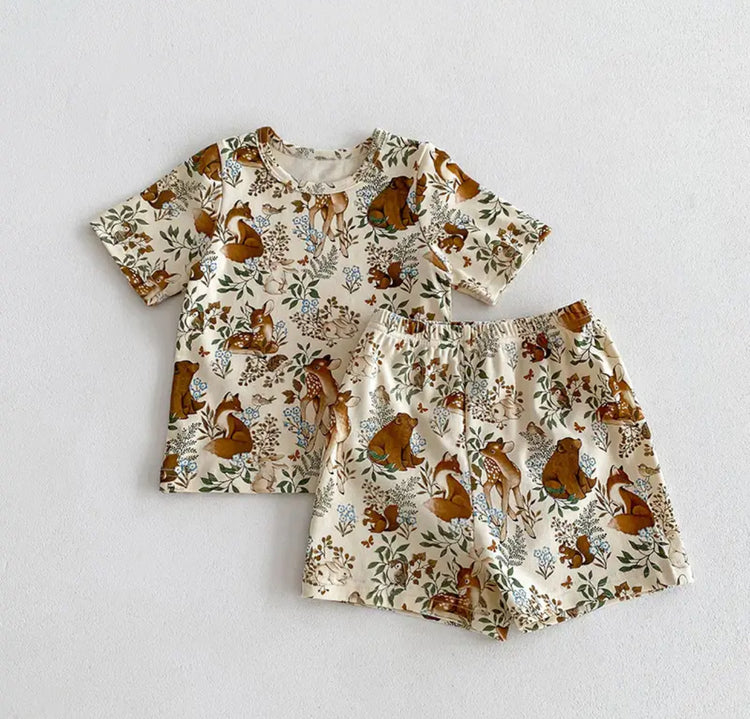 Toddler Forest Animals shorts and t-shirt outfit Hippo Boutique