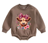 Soft warm fleece Leopard Highland Cow Oversized Sweatshirt Romper Hippo Boutique