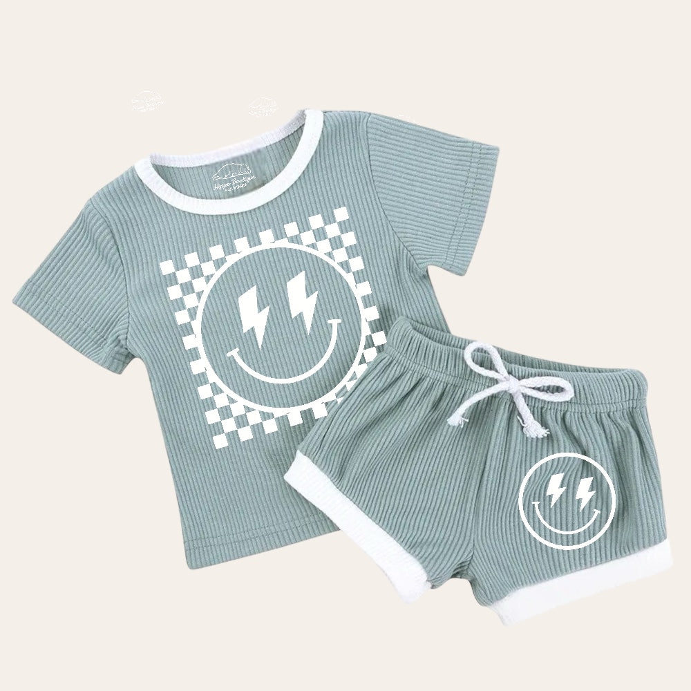 Smile Baby & toddler waffle cotton outfit Hippo Boutique