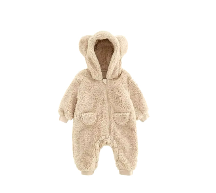 Furry Teddy Bear Baby Snowsuit One Piece Hippo Boutique