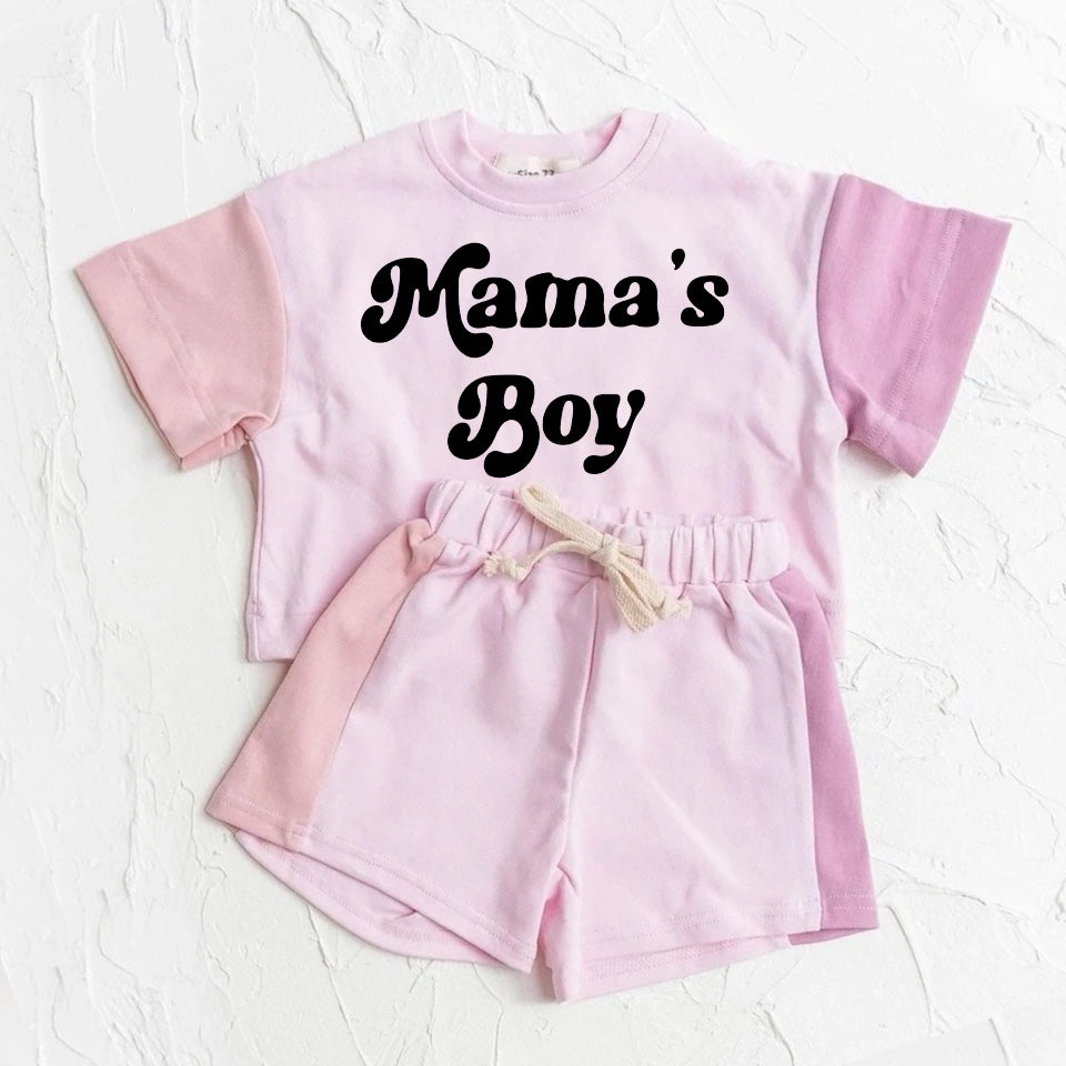 Mama’s Boy Baby and Kids cotton color block t-shirt & shorts outfit Hippo Boutique