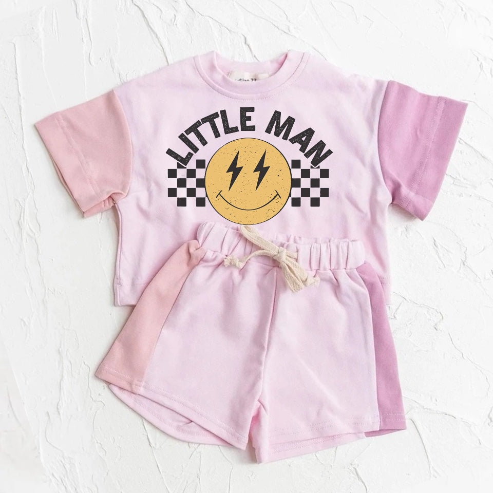Little Man Baby and Kids cotton color block t-shirt & shorts outfit Hippo Boutique