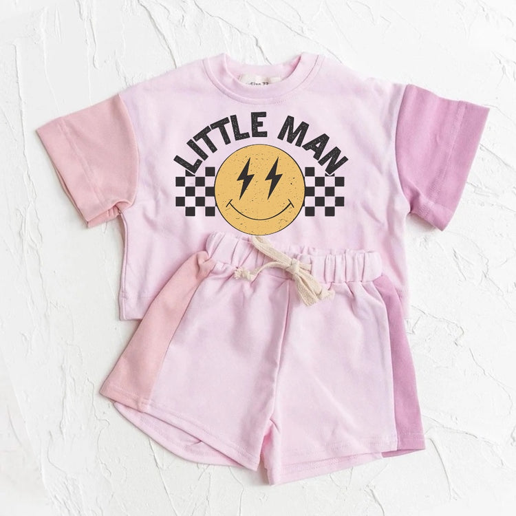 Little Man Baby and Kids cotton color block t-shirt & shorts outfit Hippo Boutique