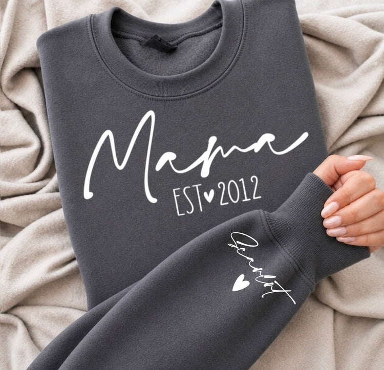 Cropped Sweatshirt - Custom Mama est with kids names Hippo Boutique