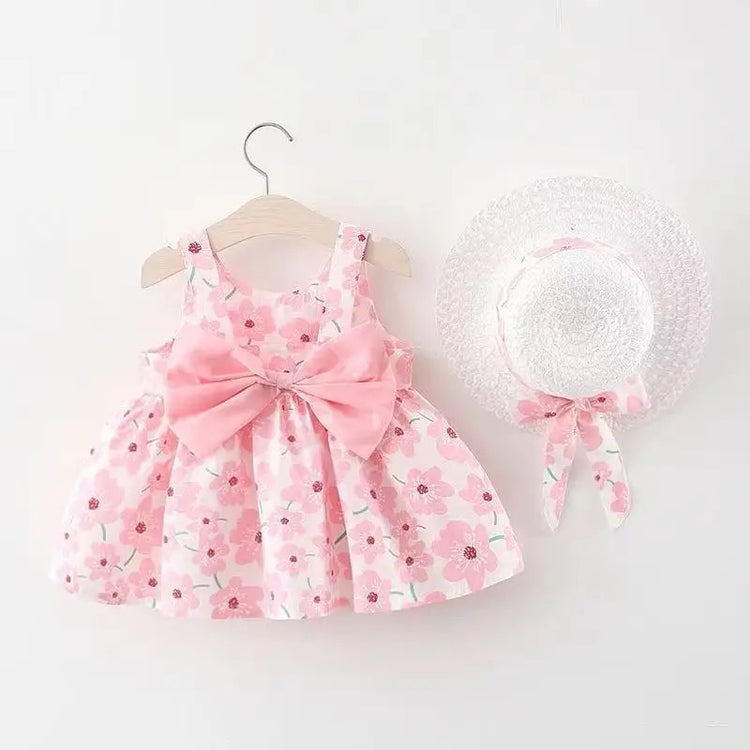 Floral Sleeveless Baby Dress with Sun Hat Hippo Boutique