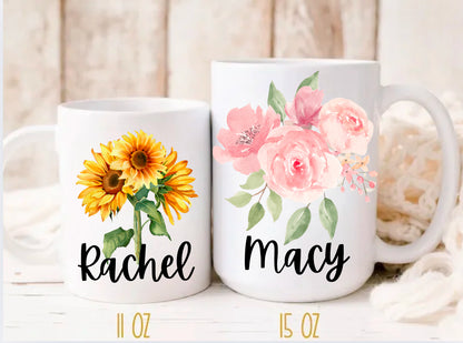 Personalized Name Floral coffee mug Hippo Boutique