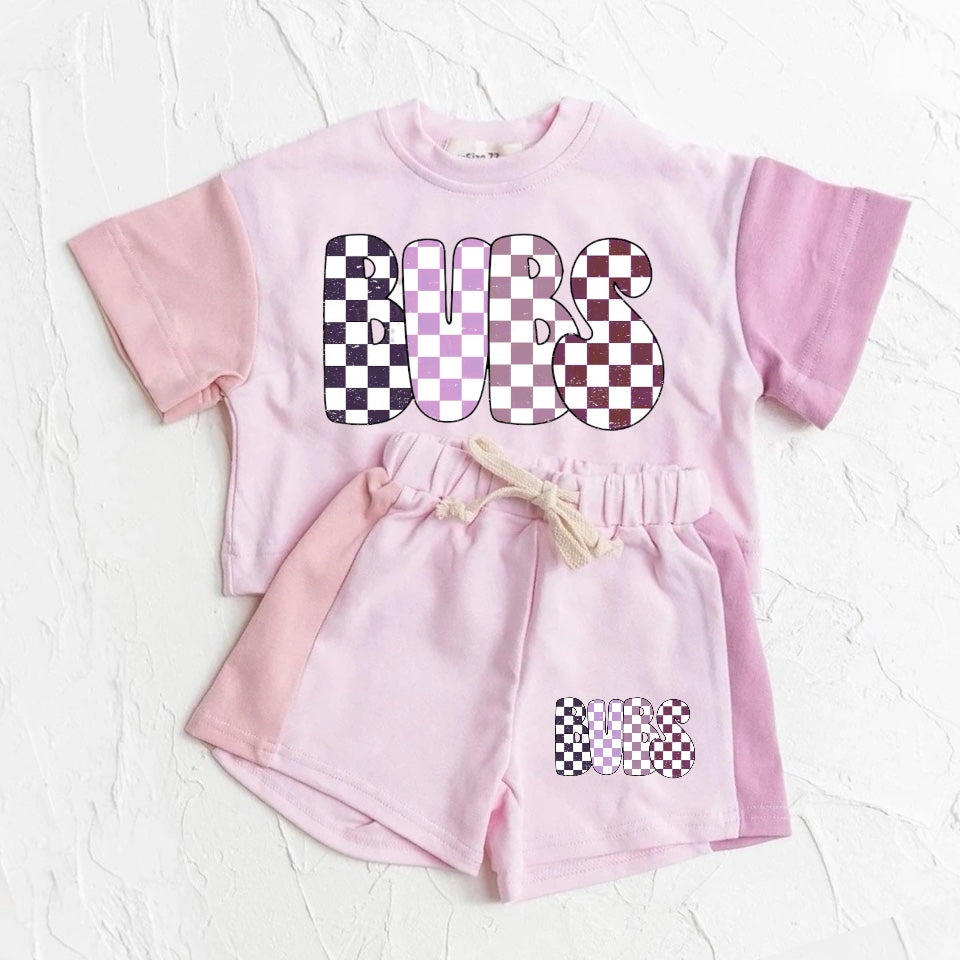 Checkered Bubs Baby and Kids cotton color block t-shirt & shorts outfit Hippo Boutique