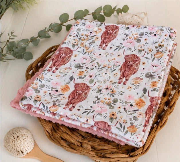 Highland Cow Minky Baby Blanket Hippo Boutique