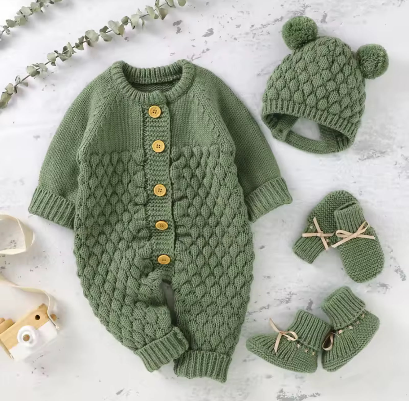 Baby Knit Bodysuit Set with Boots Hat & Mitts Hippo Boutique