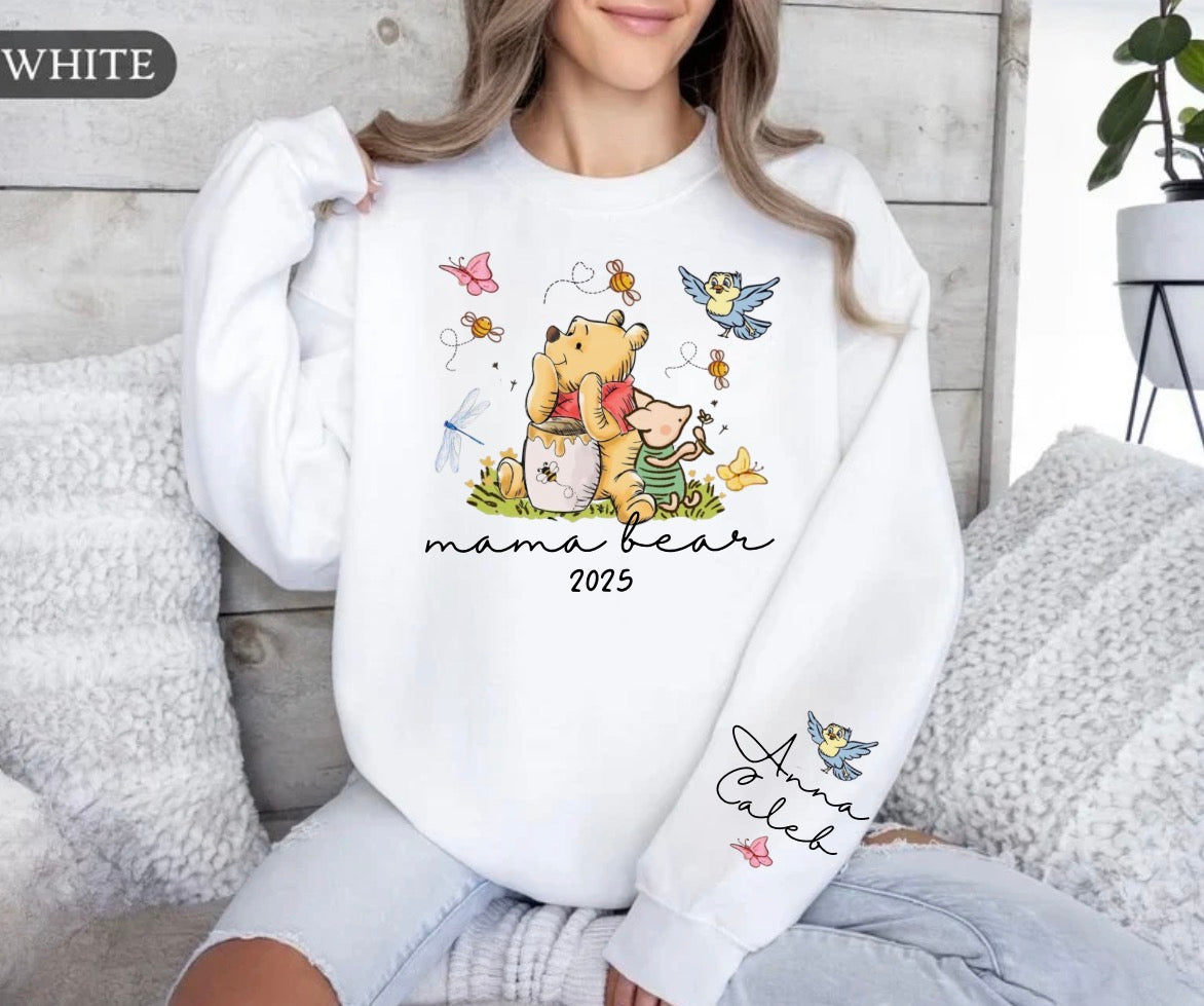 Custom Mama Bear Sweatshirt with children’s name on sleeve Hippo Boutique
