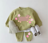 Baby Waffle Knit Jogger Outfit - Floral Dachshund Hippo Boutique